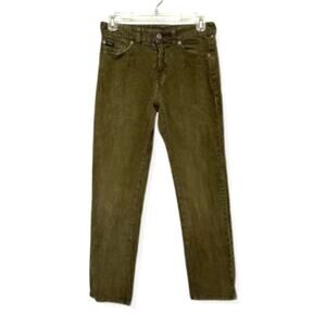 RVCA Boys Daggers Corduroy Pants 5 Pocket Button Fly Stretchy Olive Kids 27 NWOT